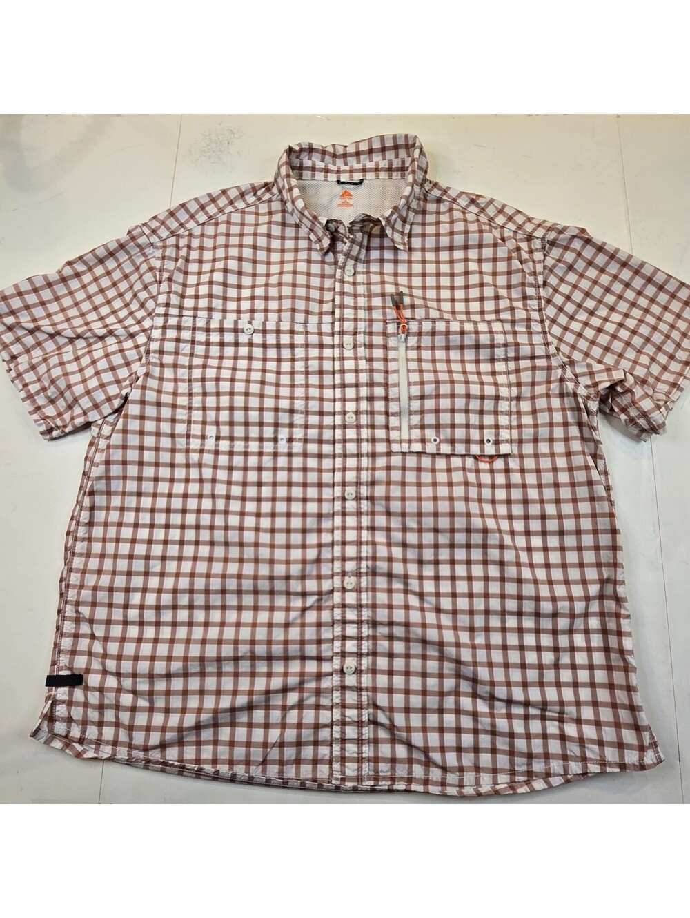 Ozark Trail Upstream Shirt Men's XL (46-48) Brown Plaid Vented Fishing UPF 20
